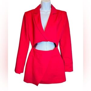 ZARA BLOGGER FAVORITE Barbie Sz. S Cut Out Blazer Mini Faux Wrap Dress Raspberry